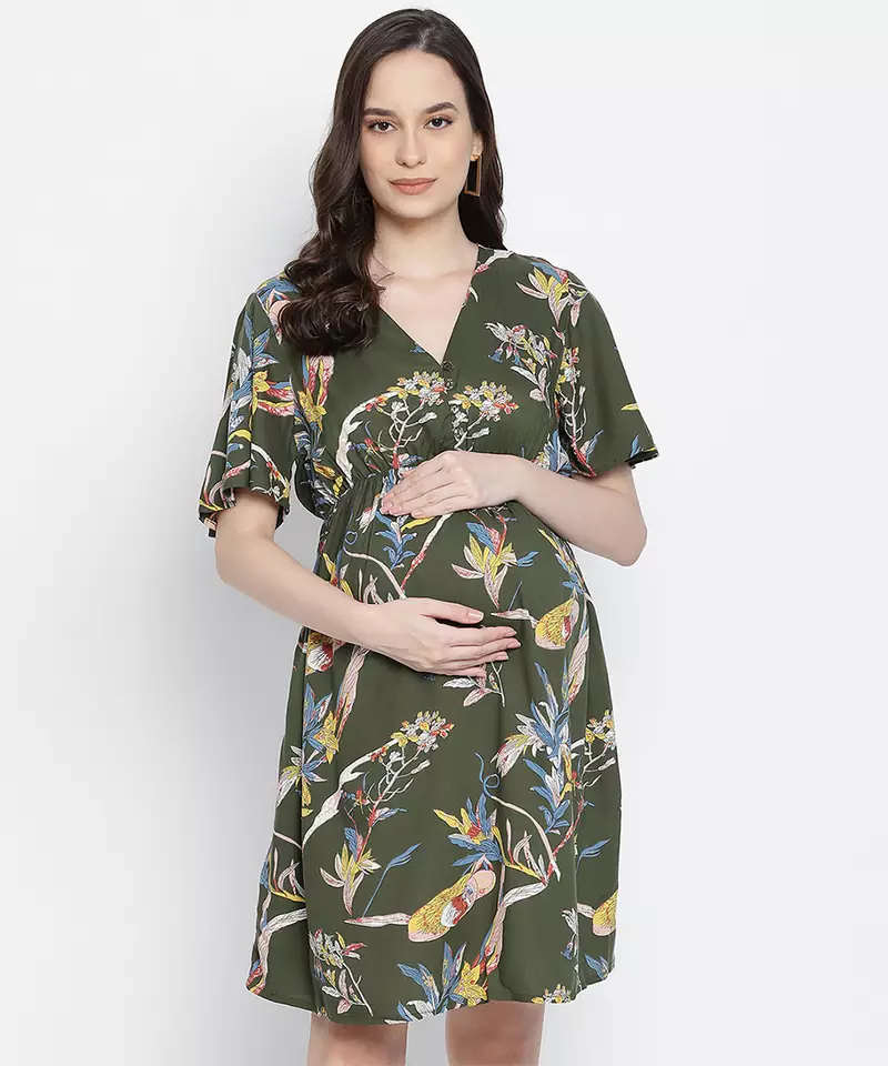 Emerland green printed maternity dress