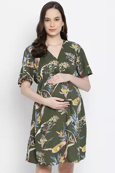 Emerland green printed maternity dress