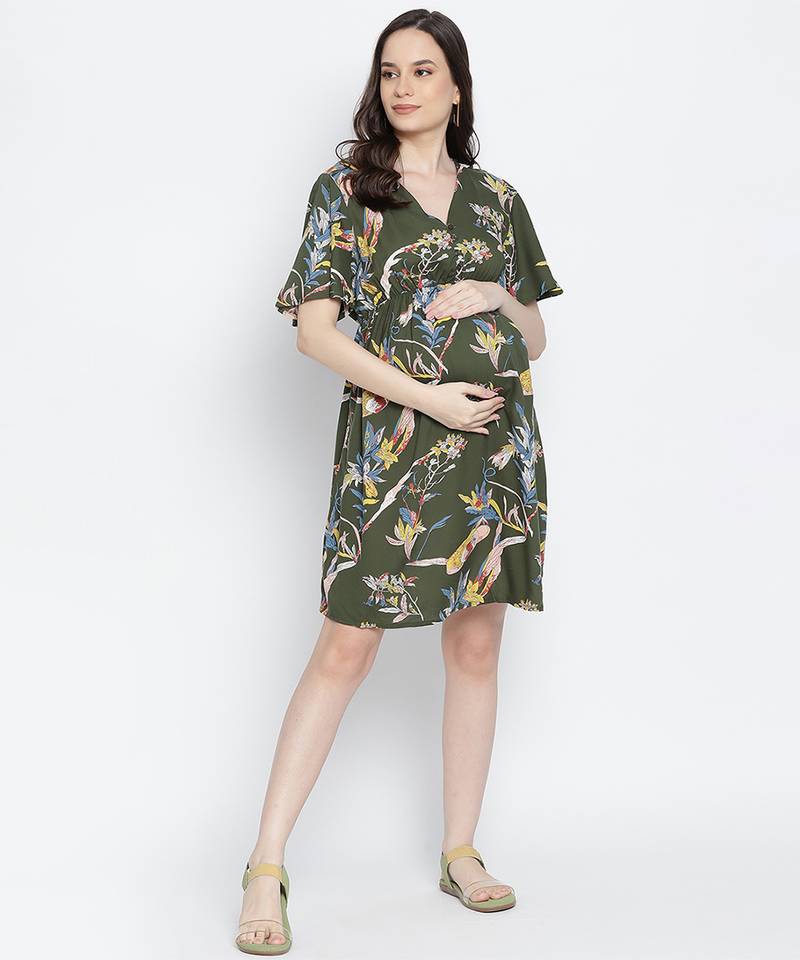 Emerland green printed maternity dress
