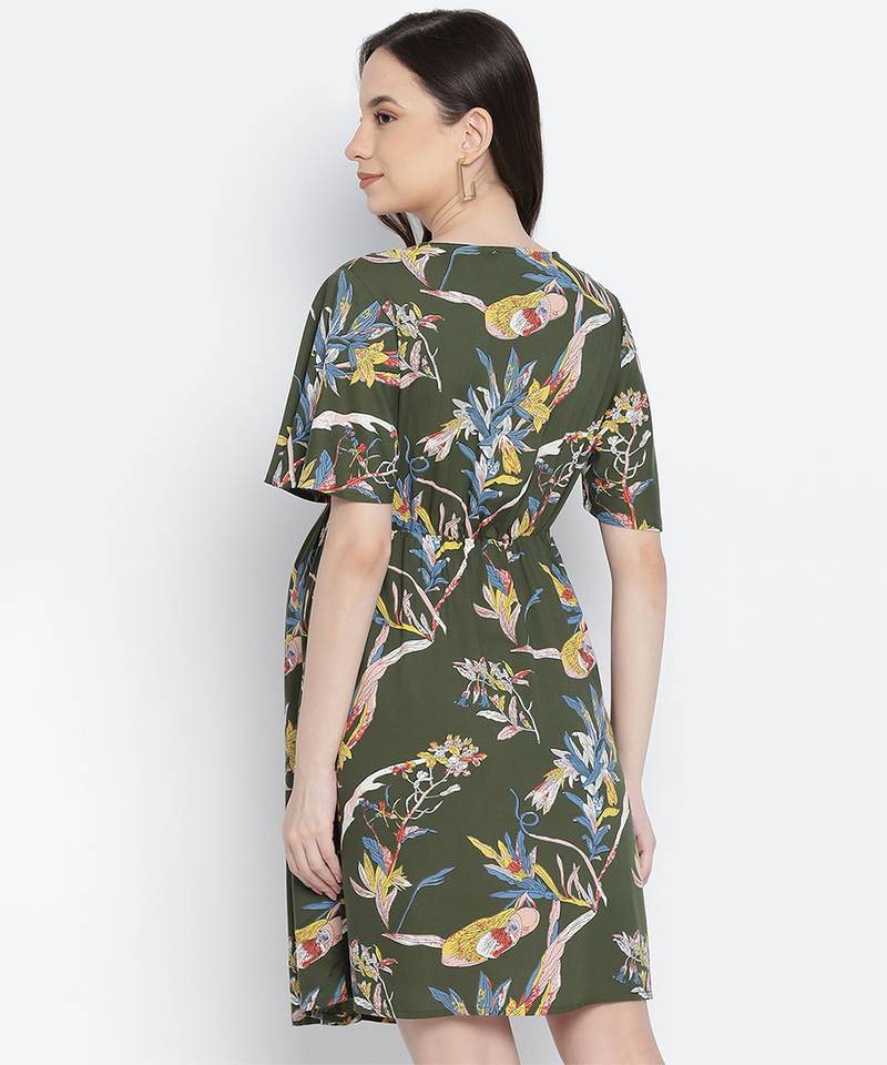 Emerland green printed maternity dress