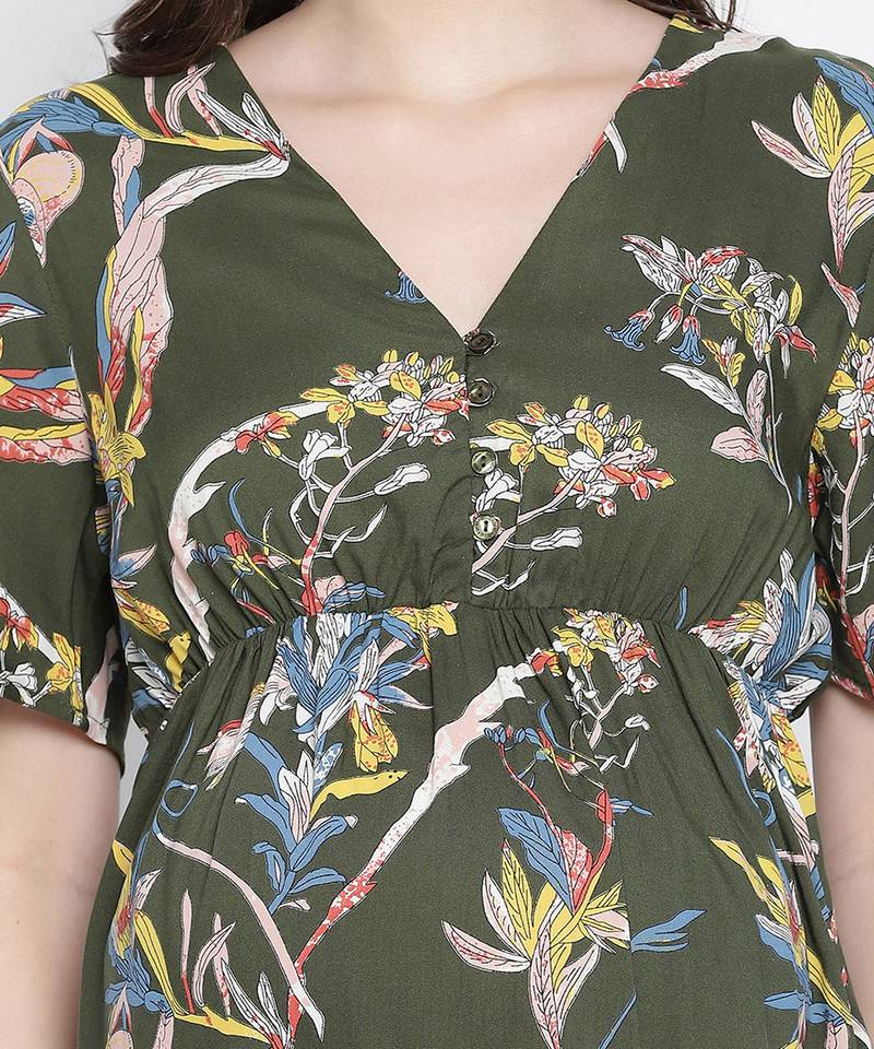 Emerland green printed maternity dress