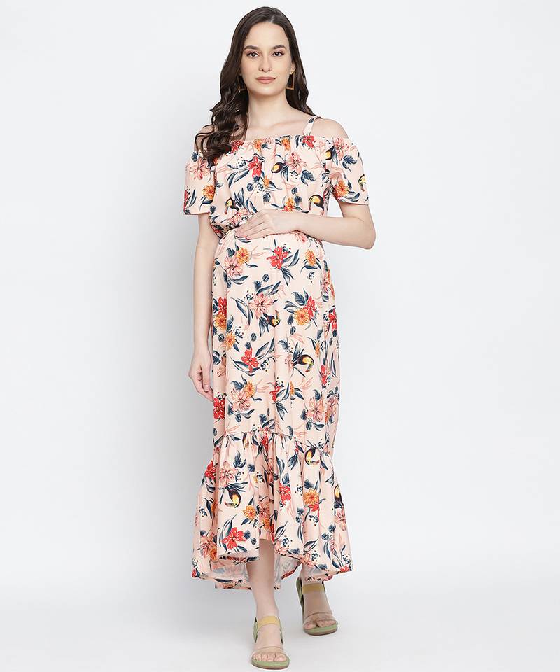 Creamy cream  baige  elascticated maternity dress.
