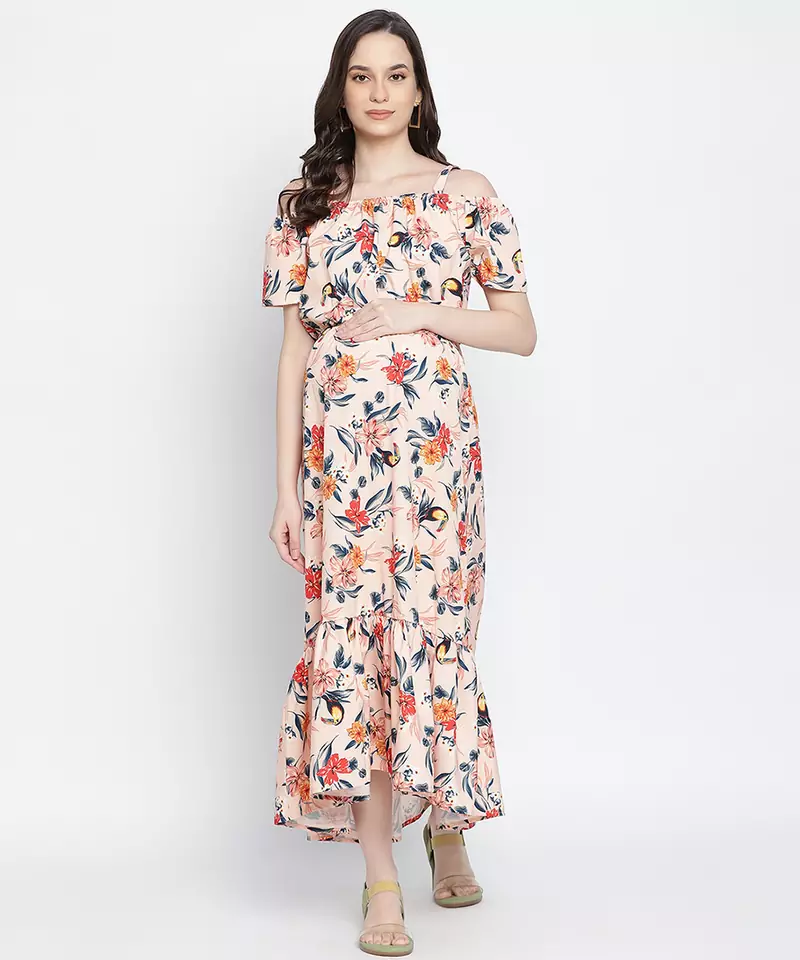 Creamy cream  baige  elascticated maternity dress.