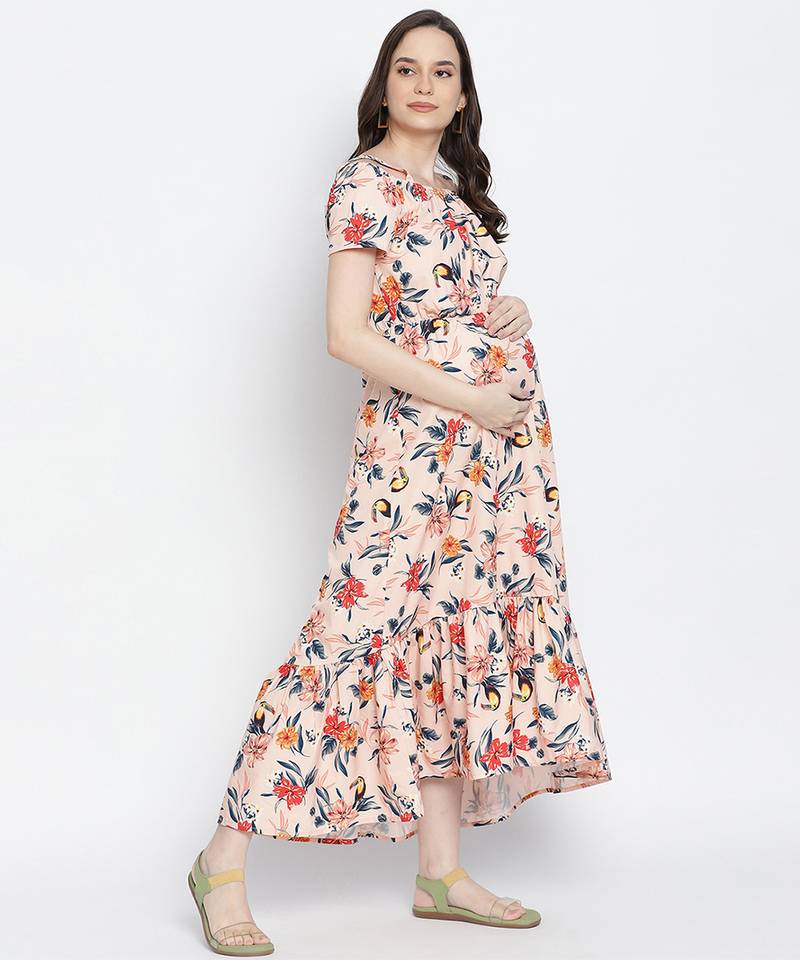 Creamy cream  baige  elascticated maternity dress.