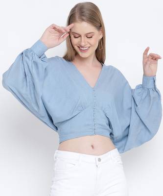 Jovial jwell blueish women Dobby crop top 1