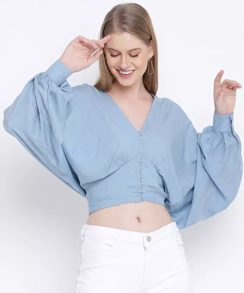 Jovial jwell blueish women Dobby crop top