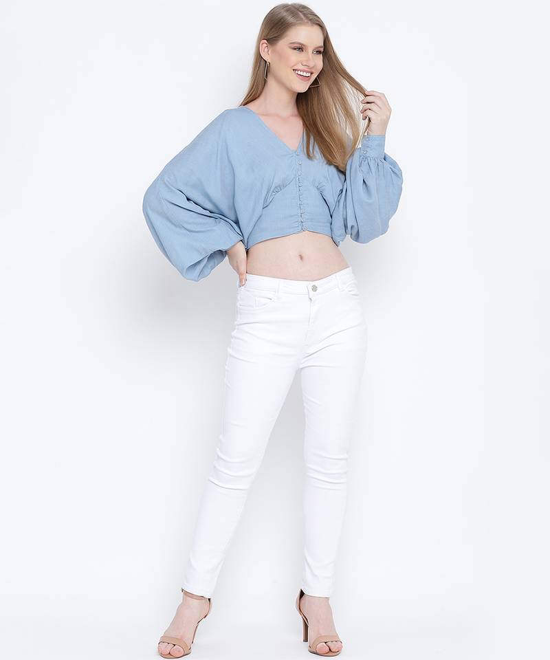 Jovial jwell blueish women Dobby crop top