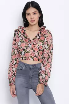 Flamingo muticolor frilled design women crop top.