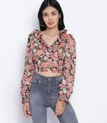 Flamingo muticolor frilled design women crop top.