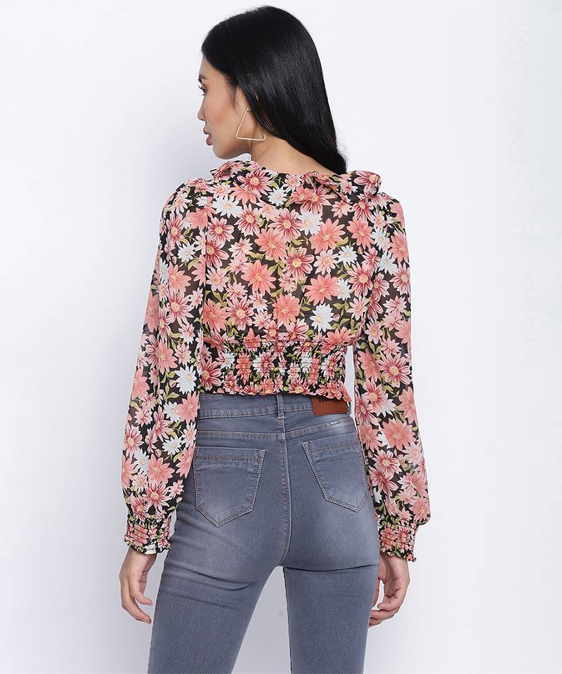 Flamingo muticolor frilled design women crop top.