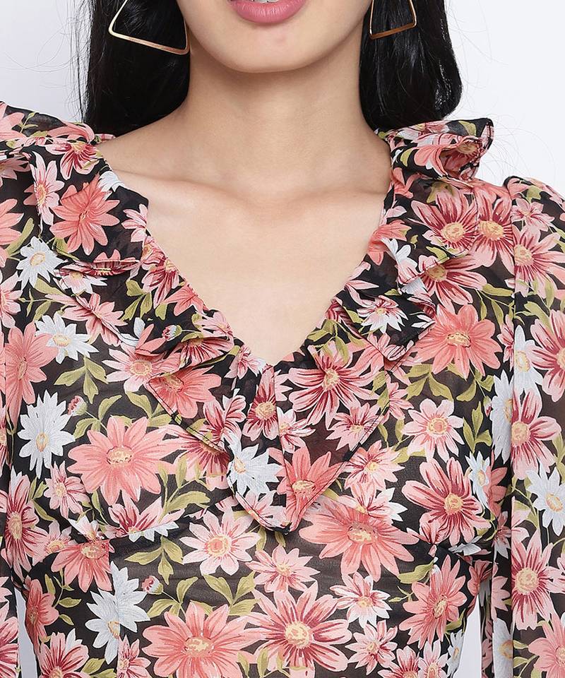 Flamingo muticolor frilled design women crop top.