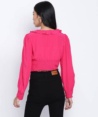 Poppy Pink frilled design women crop top 4