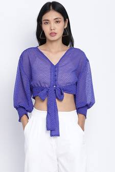 Happy Purple women crop Smocked details top