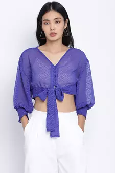 Happy Purple women crop Smocked details top