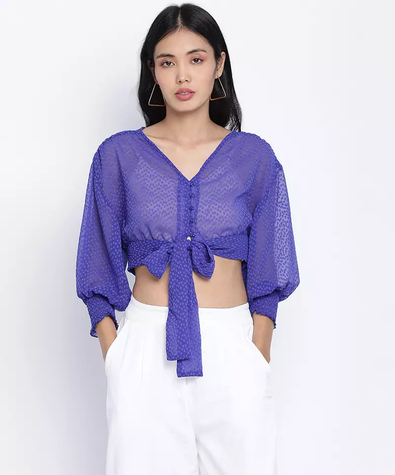 Happy Purple women crop Smocked details top