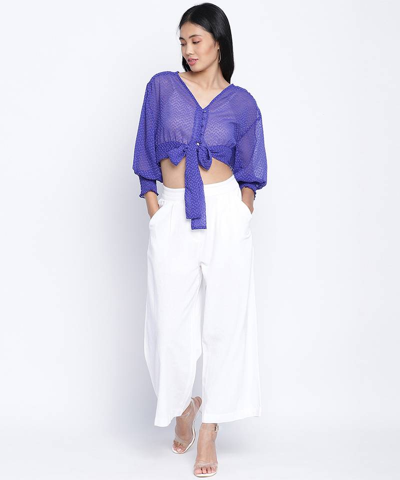 Happy Purple women crop Smocked details top