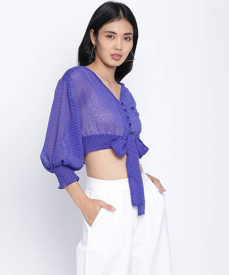 Happy Purple women crop Smocked details top