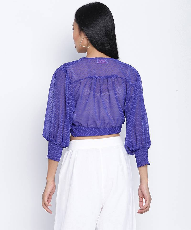 Happy Purple women crop Smocked details top