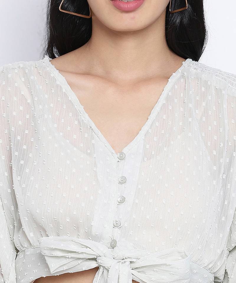 Bellzela Light green color women crop Smocked Details top