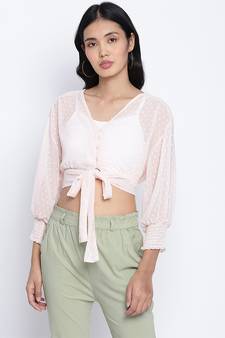 Aquantic peachy  women Smocked Tie crop top