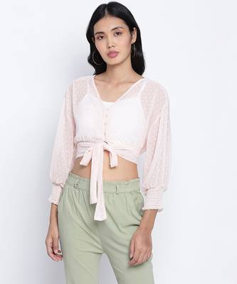 Aquantic peachy  women Smocked Tie crop top 1