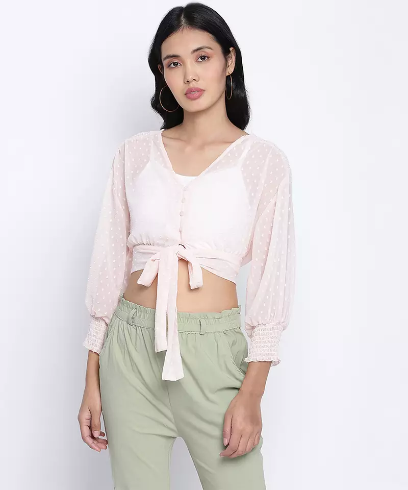 Aquantic peachy  women Smocked Tie crop top