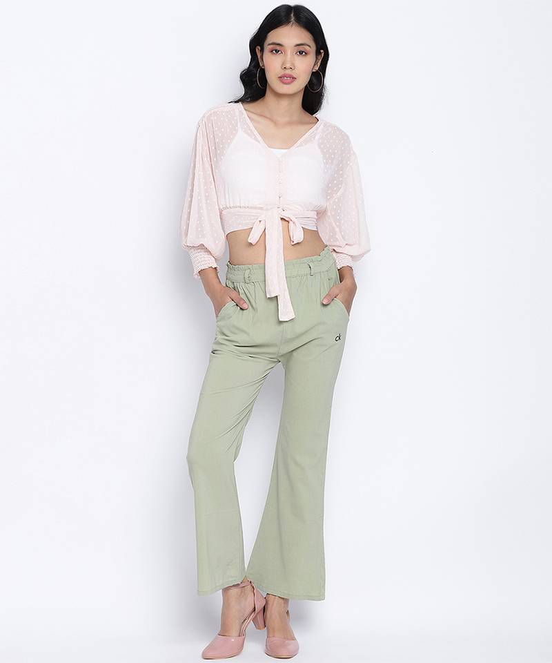 Aquantic peachy  women Smocked Tie crop top