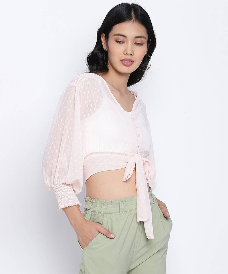 Aquantic peachy  women Smocked Tie crop top