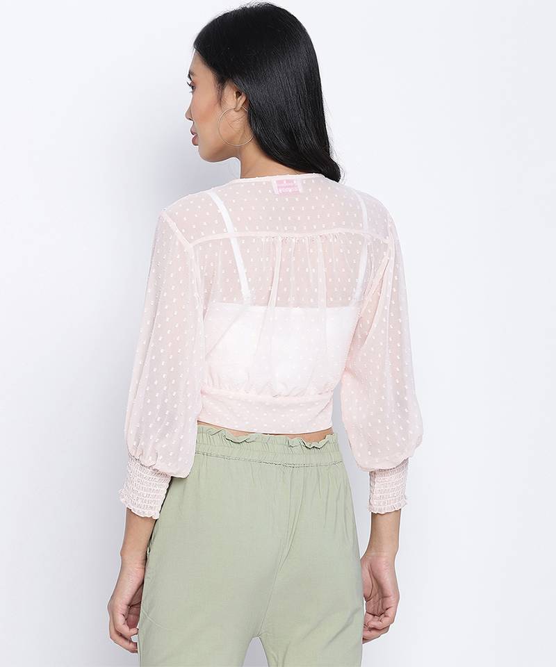 Aquantic peachy  women Smocked Tie crop top