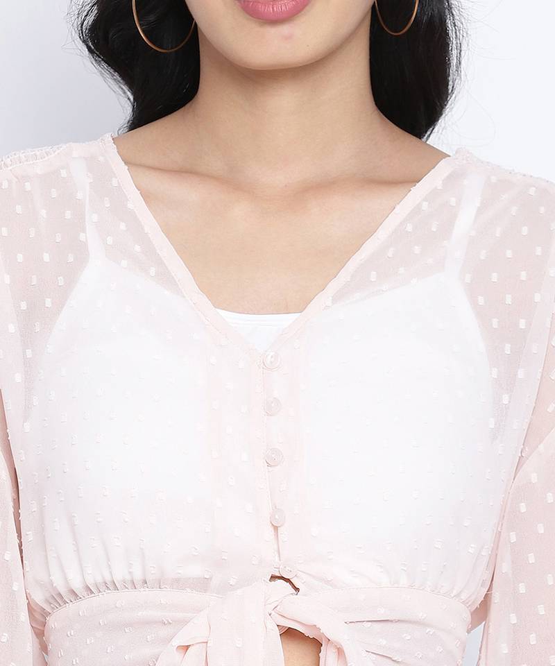 Aquantic peachy  women Smocked Tie crop top
