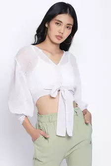 Pesto fij white women smocked Tie crop top