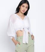 Pesto fij white women smocked Tie crop top