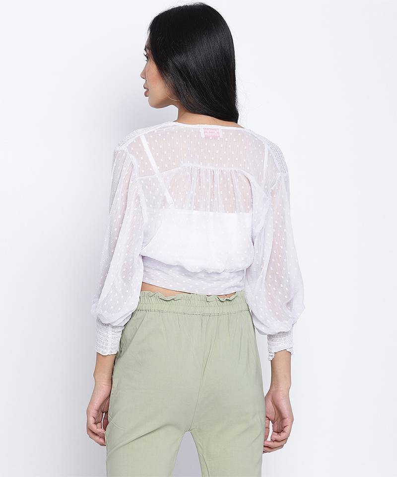 Pesto fij white women smocked Tie crop top