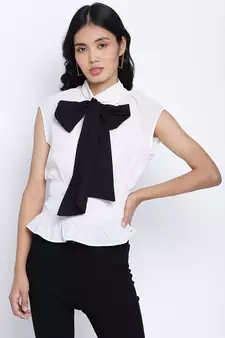 Ice white fancy women pussy bow top.