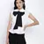 Ice white fancy women pussy bow top.