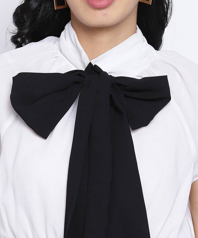 Ice white fancy women pussy bow top.