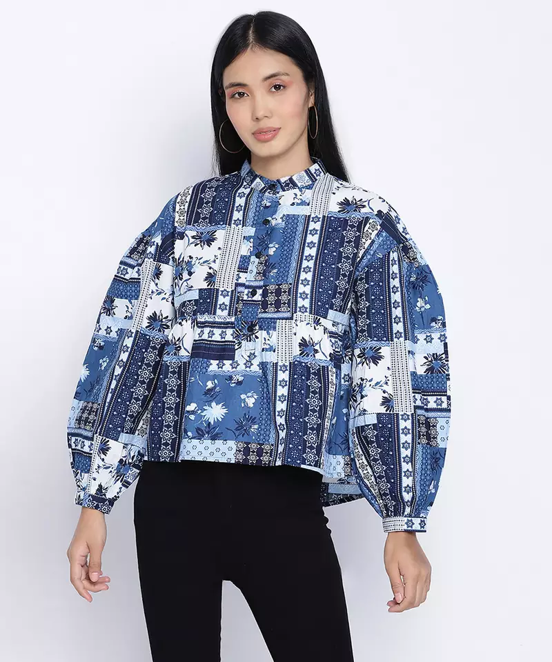 Fapper blue graphic print women top