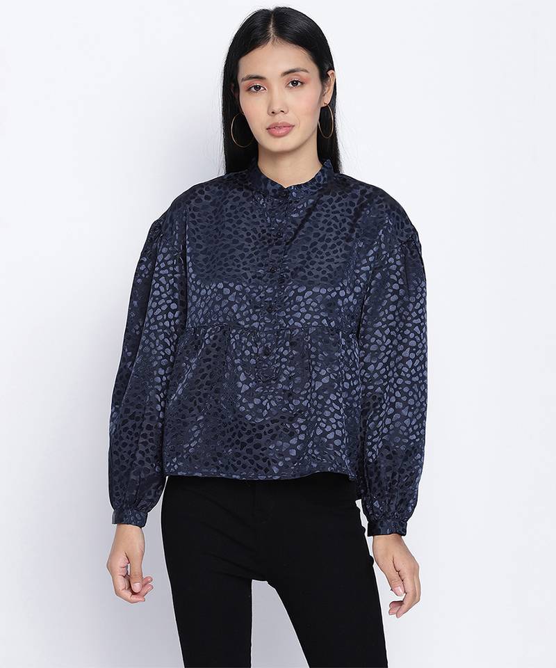 Dark fancy blue animal printed  women top