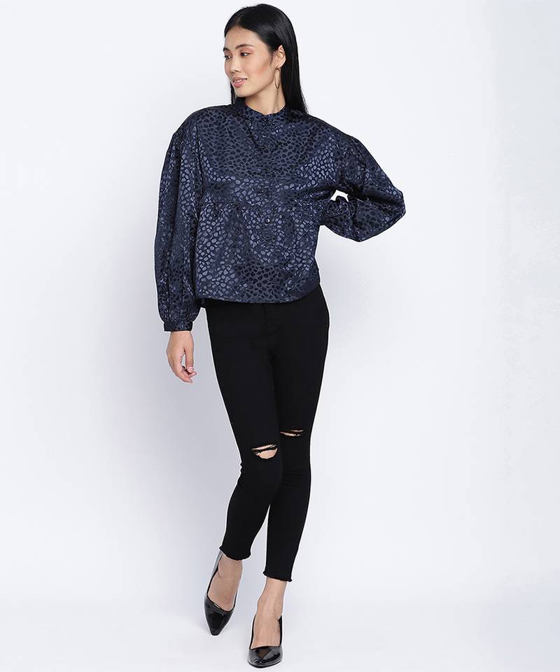 Dark fancy blue animal printed  women top