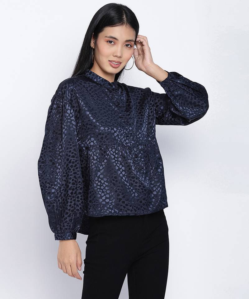 Dark fancy blue animal printed  women top
