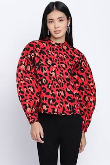 Flamed red animal printed women top