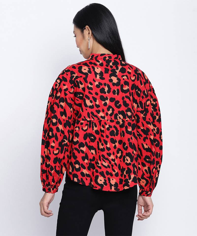 Flamed red animal printed women top