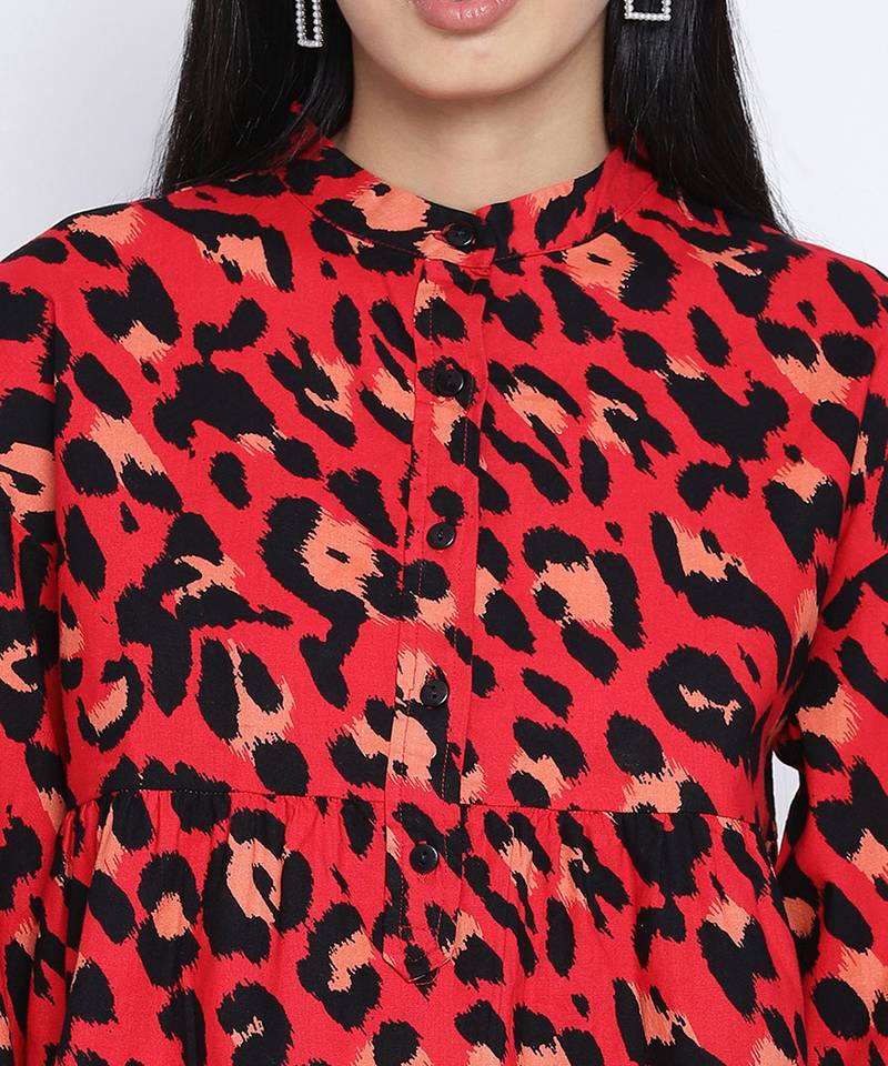 Flamed red animal printed women top