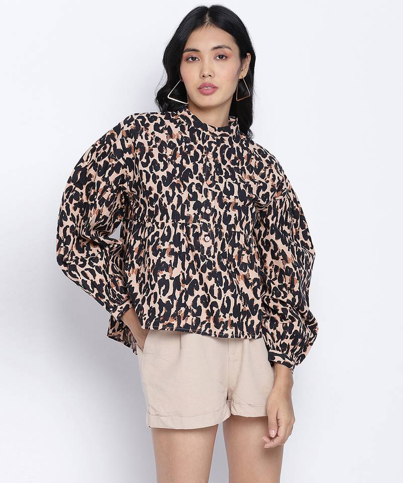 Dagger creamy brown animal printed women top