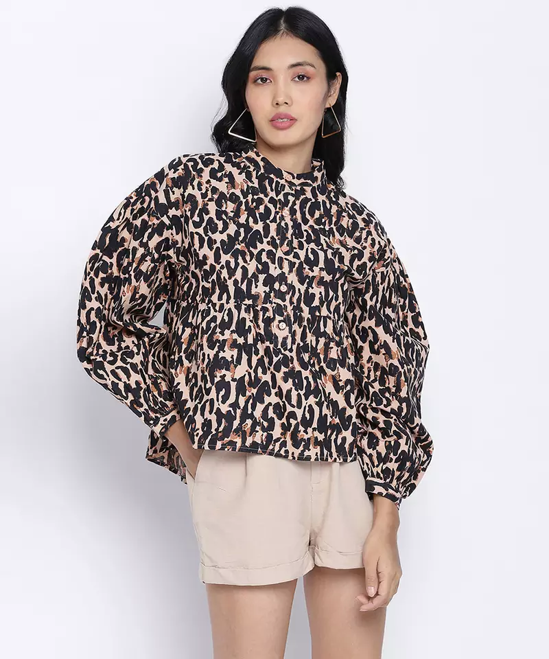 Dagger creamy brown animal printed women top