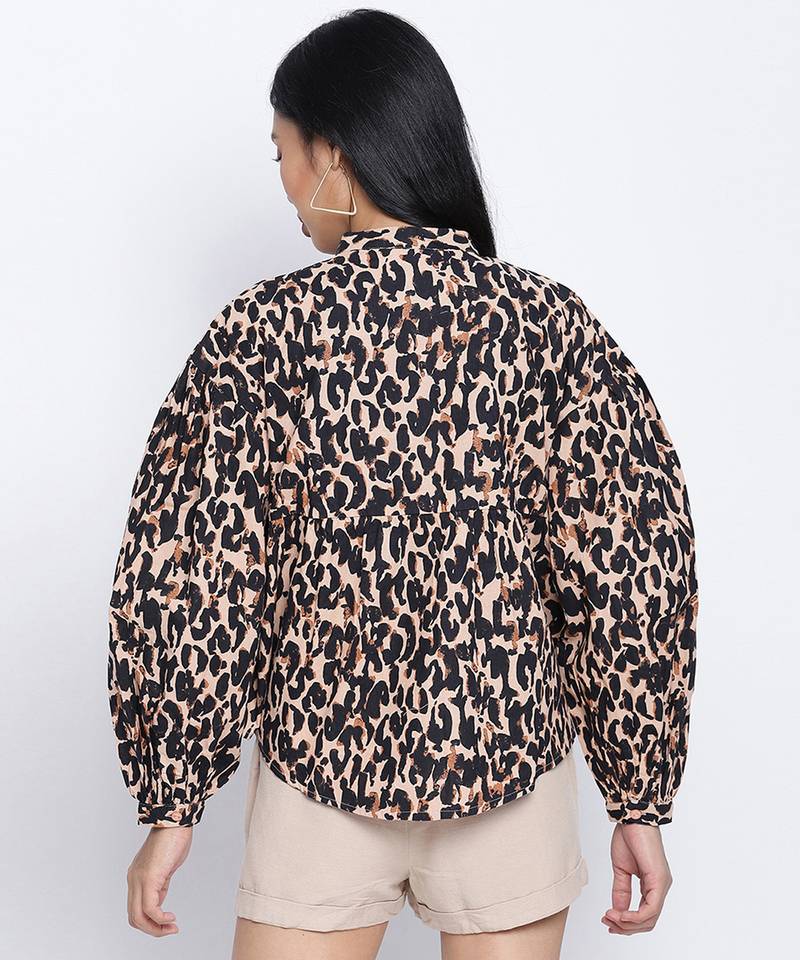 Dagger creamy brown animal printed women top
