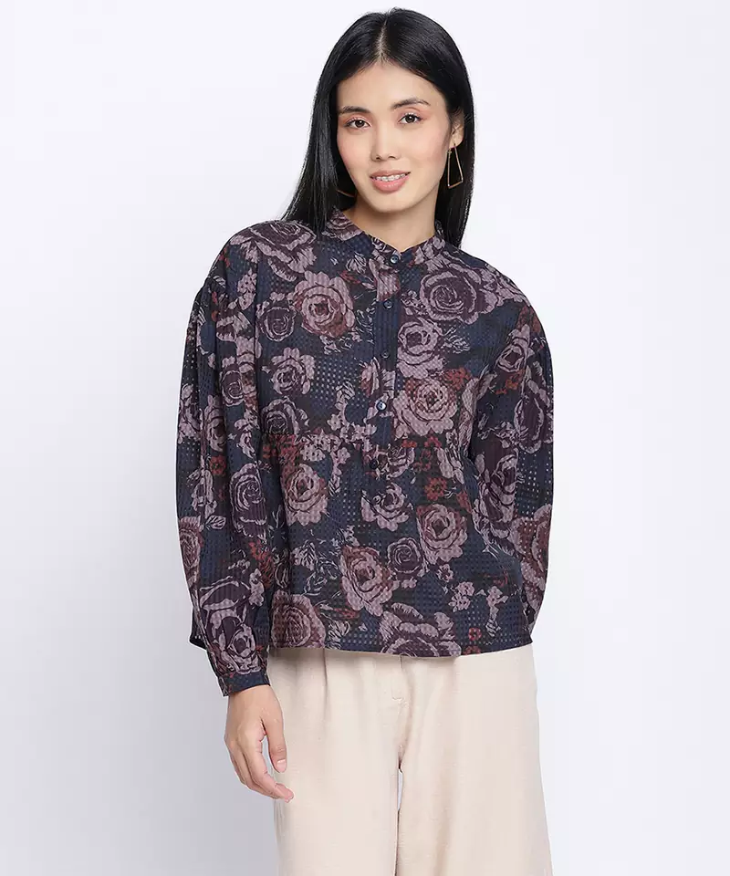 Aqose black printed women top