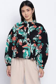 Jacky black floral printed women top