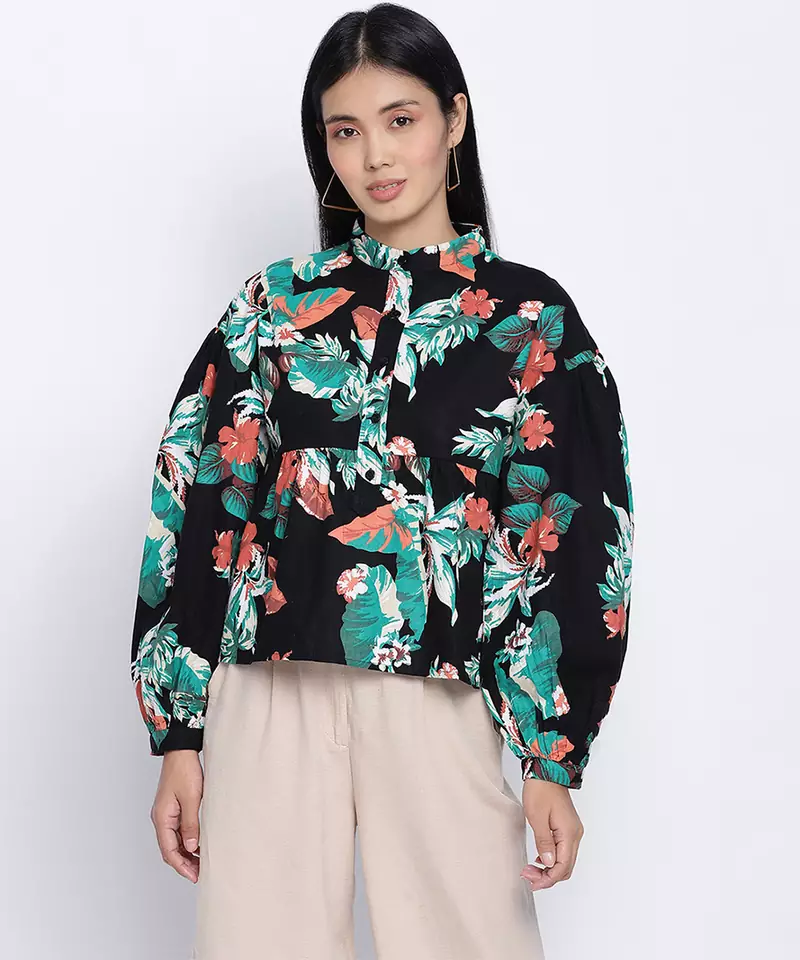 Jacky black floral printed women top