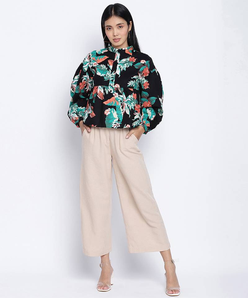 Jacky black floral printed women top